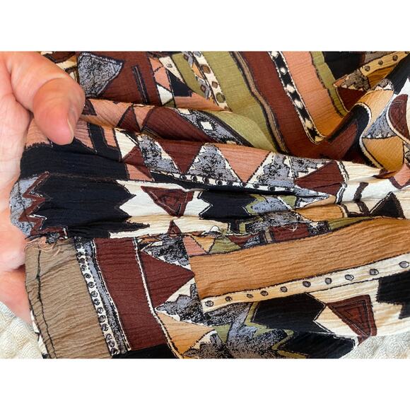 Hand Made Boho One Of A Kind Tribal Print Knee Length Brown Short Sleeve Dress L - Picture 4 of 14